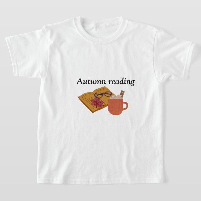 Autumn Cosy Vibes – Hot Cocoa, Book & Fall Leaves  T-Shirt (Laydown)
