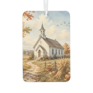 Autumn Country Church Watercolor Landscape Car Air Freshener