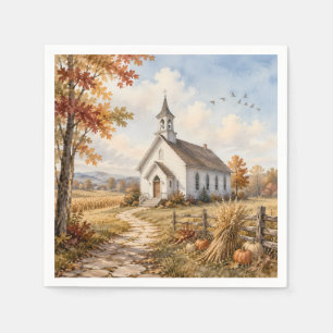 Autumn Country Church Watercolor Landscape Napkin
