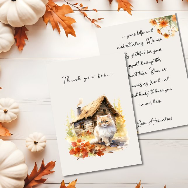 Autumn Country Cottage Cat  Thank You Card (Autumn Country Cottage Cat Thank You Card)
