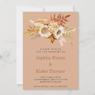 Autumn Country Floral Botanical Brown Wedding Invitation