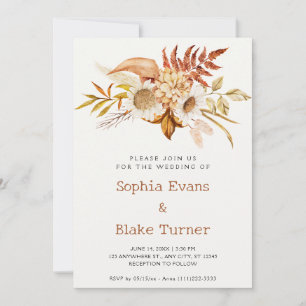 Autumn Country Floral Botanical Off White Wedding Invitation