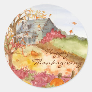 Autumn Country Home Happy Thanksgiving Classic Round Sticker