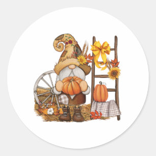 Autumn Country Pumpkin Harvest Gnome Classic Round Sticker