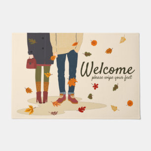 Autumn Couple Fall Leaves Welcome Doormat