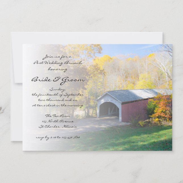 Autumn Covered Bridge Post Wedding Brunch Invitation (Front)