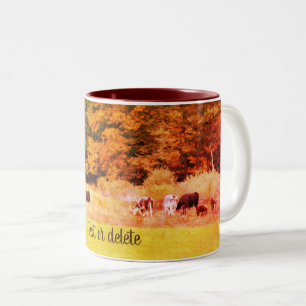 Autumn Cow Field Nature Art Personalised Two-Tone Coffee Mug