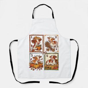 Autumn Cow Quartet Vintage Patchwork Farm Shirt Apron