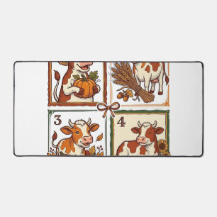 Autumn Cow Quartet Vintage Patchwork Farm Shirt Desk Mat