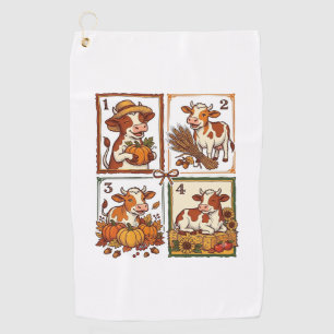 Autumn Cow Quartet Vintage Patchwork Farm Shirt Golf Towel