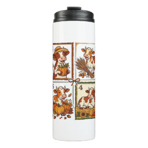 Autumn Cow Quartet Vintage Patchwork Farm Shirt Thermal Tumbler