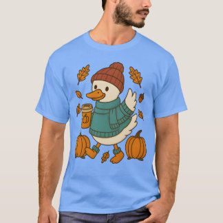 Autumn Cozy Duck with Pumpkin Caf boy T-Shirt