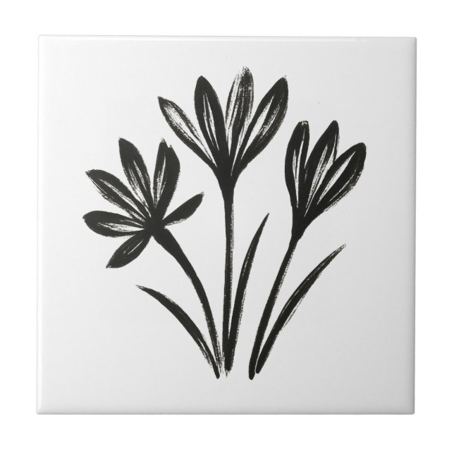 Autumn Crocus – Ink Brush Botanical Trio on Tile (Front)