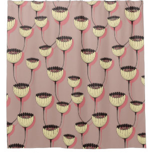 autumn cup flowers seamless pattern in brown and p shower curtain