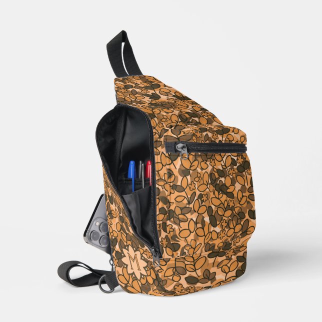 Autumn Custom Leaf Cluster with Tiny Flowers Sling Bag (Open)