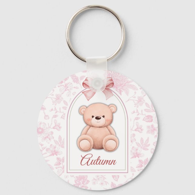 Autumn | Custom Pink Teddy Bear Nursery Design  Key Ring (Front)