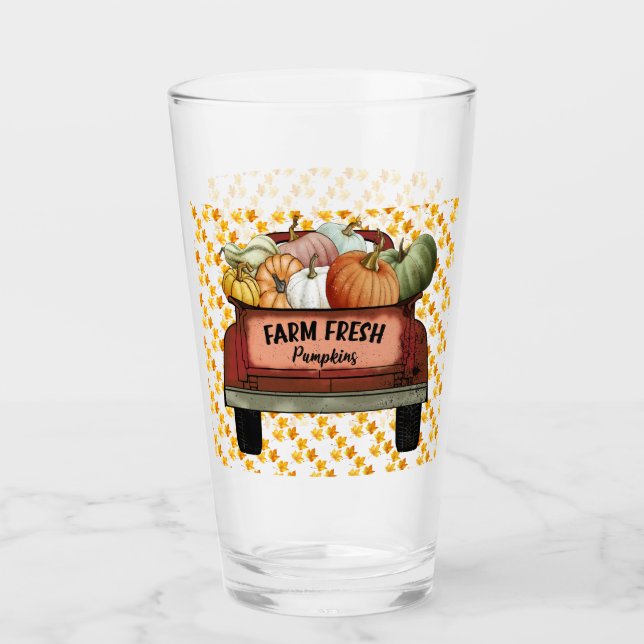 Autumn Customise Pumpkin Gold Leaves Glass (Front)