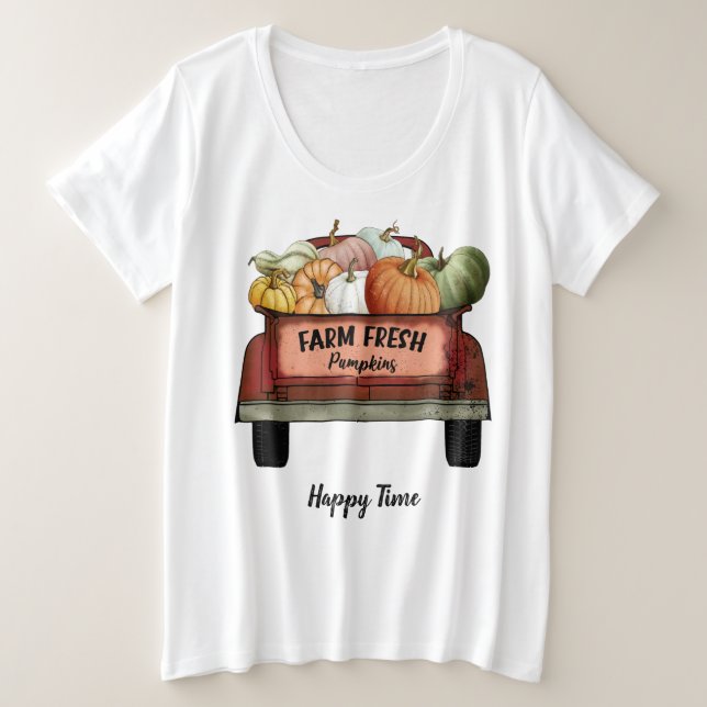 Autumn Customise Pumpkin Gold Leaves Plus Size T-Shirt (Design Front)