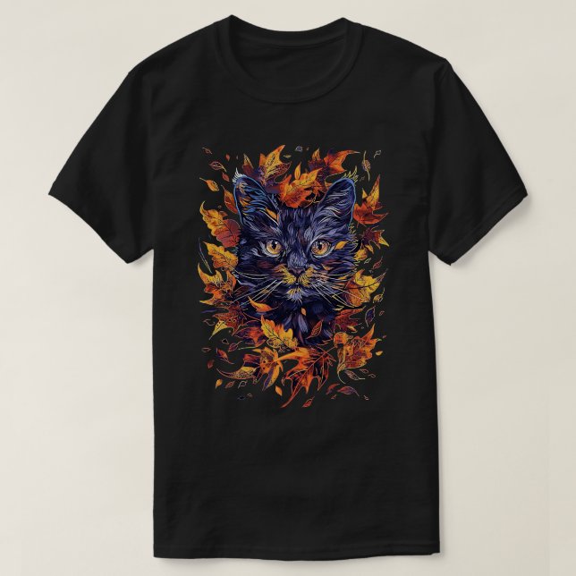 Autumn Cute Cat Fall Breeze T-Shirt (Design Front)
