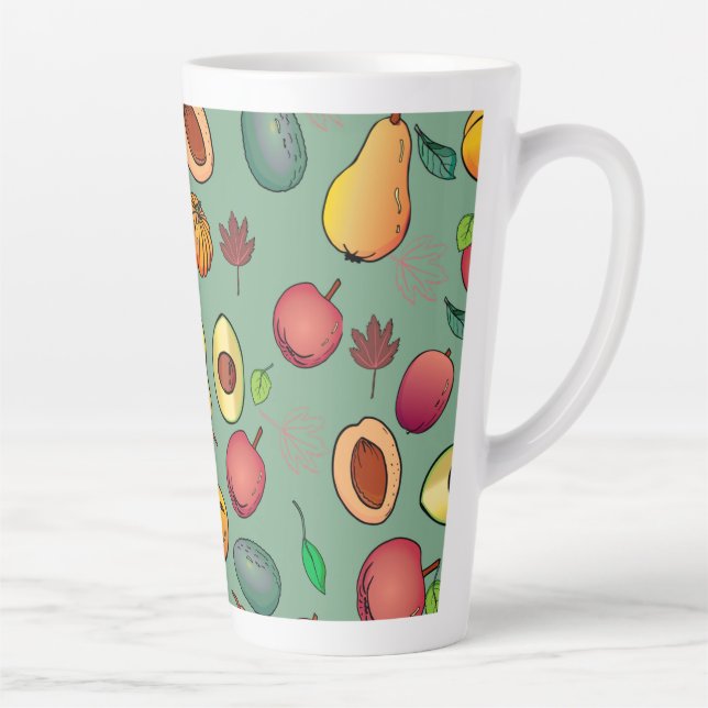 Autumn Cute Colourful Fruit Pumpkin Foliage Latte Mug (Right)
