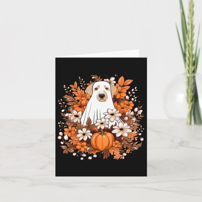 Autumn Cute Dog Ghost With Pumpkin Halloween Fall  Card (Front)