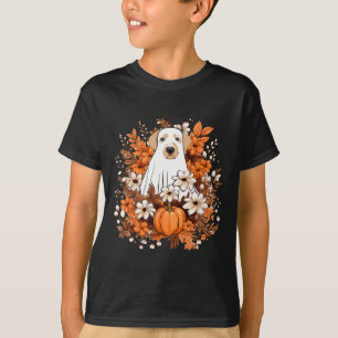 Autumn Cute Dog Ghost With Pumpkin Halloween Fall T-Shirt