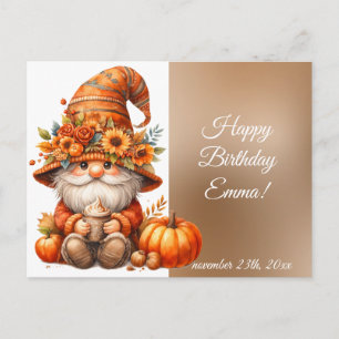 Autumn Cute Gnome Fall Leaves Birthday Postcard