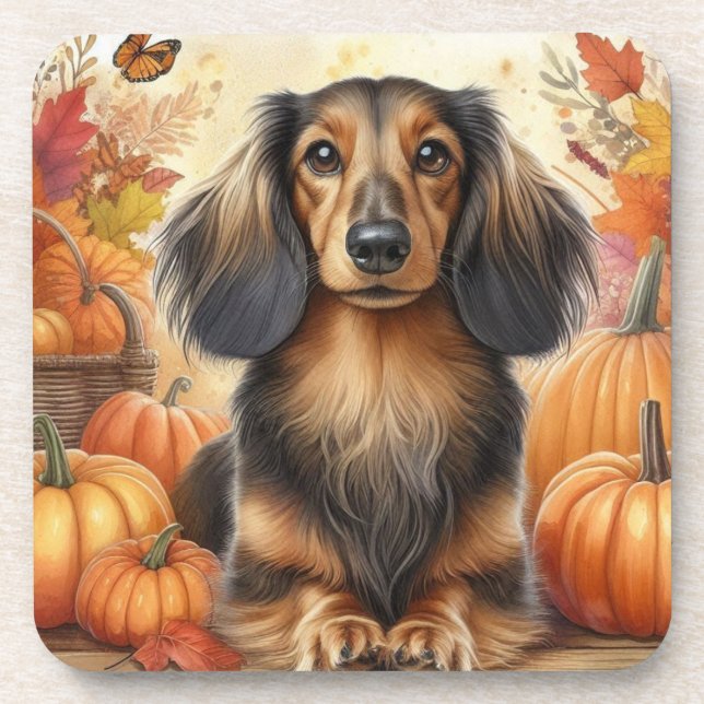 Autumn Dachshund Delight: Fall Coasters (Front)