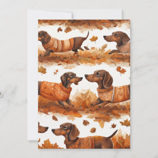 Autumn Dachshunds Pattern-Hand-Drawn Dogs Thank You Card