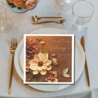 Autumn Dahlia Burnt Orange Gratitude Napkin