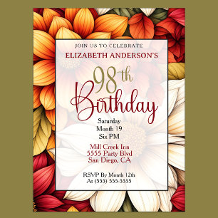 Autumn Dahlia Floral 98th Birthday Invitation