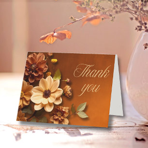 Autumn Dahlia Floral Copper Thank You Card