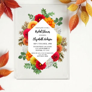 Autumn Dahlia Floral Fall Bridal Shower Acrylic Invitations
