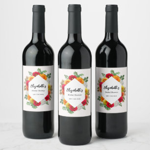 Autumn Dahlia Floral Fall Bridal Shower Wine Label