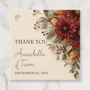 Autumn Dahlia Floral Rust & Burgundy Fall Flowers Favour Tags