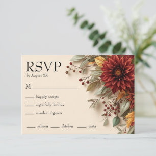 Autumn Dahlia Floral Rust & Burgundy Fall Flowers RSVP Card