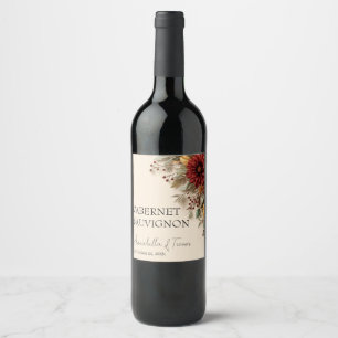 Autumn Dahlia Floral Rust & Burgundy Fall Flowers Wine Label