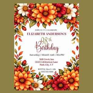 Autumn Dahlia Flower 98th Birthday Invitation