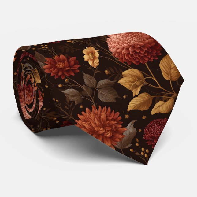Autumn Dahlia Garden Wedding Tie (Rolled)