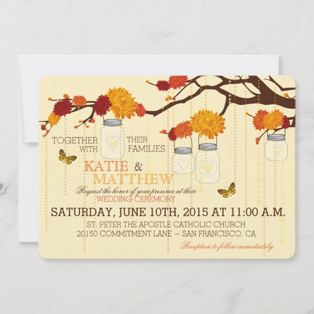 Autumn Dahlias Branches Jars Wedding Invitation (Front)
