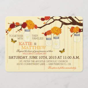 Autumn Dahlias Branches Jars Wedding Invitation