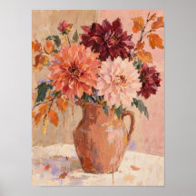 Autumn Dahlias in Terracotta Vase – Floral Wall Ar