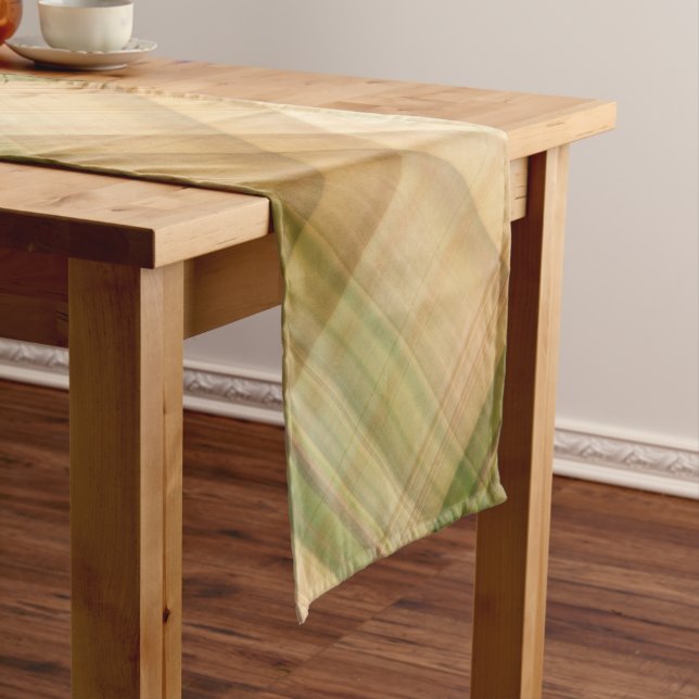 Autumn Daisy Cream and Green Plaid Short Table Runner (In Situ)