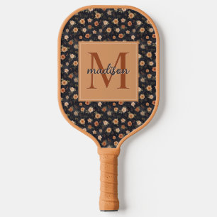 Autumn Dark Moody Terracotta Floral Monogram Name Pickleball Paddle