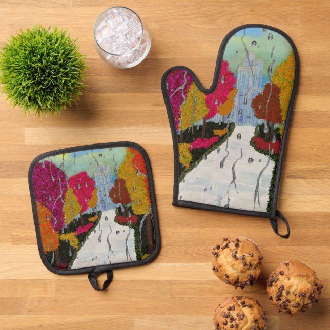 Autumn Day Apron Oven Mitt & Pot Holder Set (Top Down)