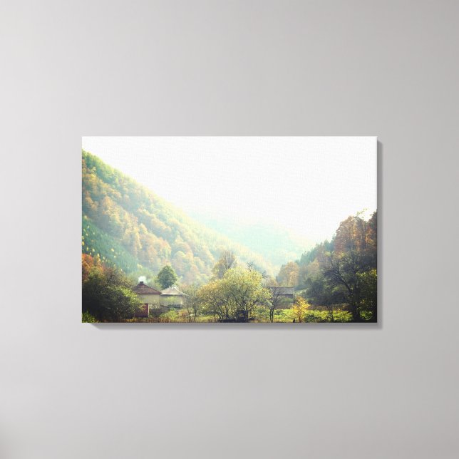 Autumn Day Village Mountain Photo Single Canvas Print (Front)