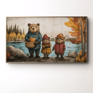 Autumn Day With The Bear Family At the Lake Poster