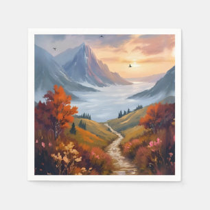 Autumn Daydreams Fall Mountain Landscape Painted Napkin