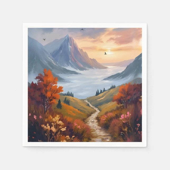 Autumn Daydreams | Fall Mountain Landscape Painted Napkin (Front)
