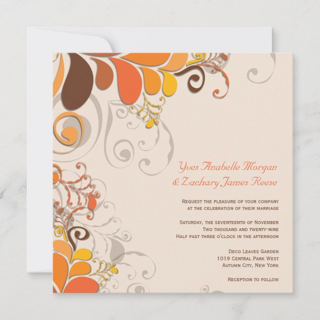 Autumn Deco Floral Swirls Wedding Invitation (Front)